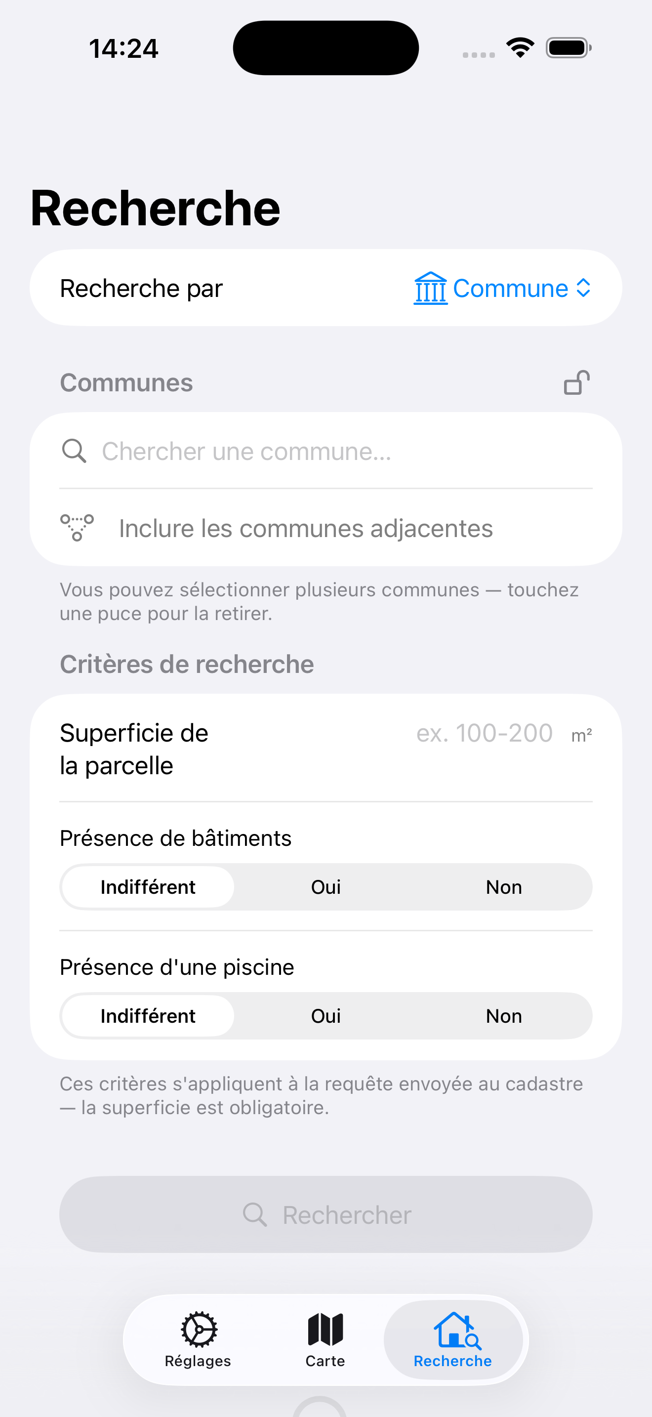 Écran de recherche de l’app Coo