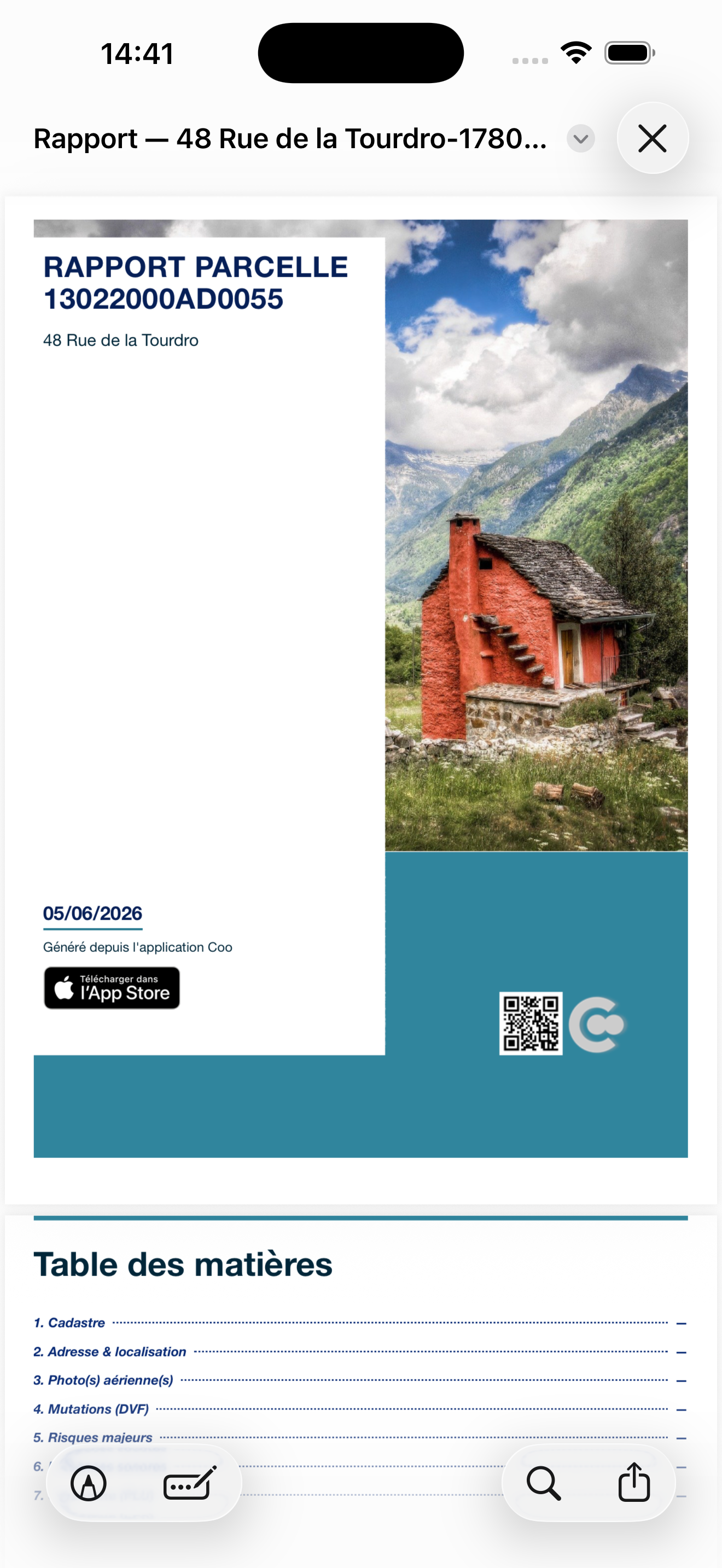 Rapport PDF de parcelle généré par Coo