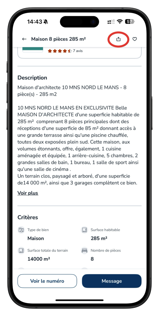 Capture écran application Leboncoin partager annonce iPhone